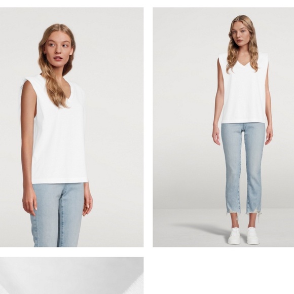 CITIZENS OF HUMANITY ZOSIA PADDED SHOULDER V-NECK TOP T-Shirt Size XL White - Picture 2 of 11